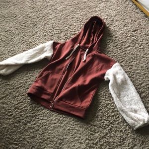 Rust Hoodie with Furry Sleeves